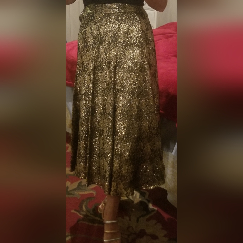 IB Diffusion Gold Floral Lame Midi Skirt